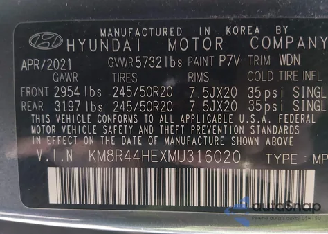 2021 Hyundai Palisade Sel z USA, uszkodzony, nr VIN KM8R44HEXMU316020